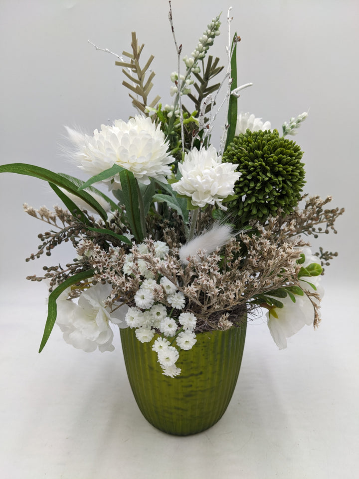 Sommergesteck Allium grün weiss