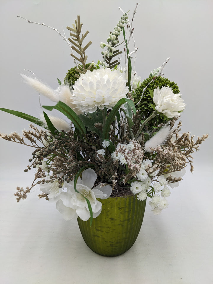 Sommergesteck Allium grün weiss