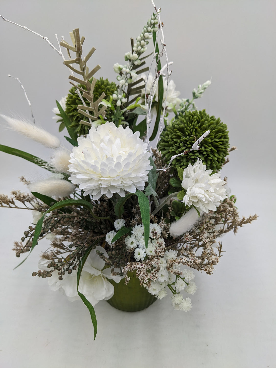 Sommergesteck Allium grün weiss