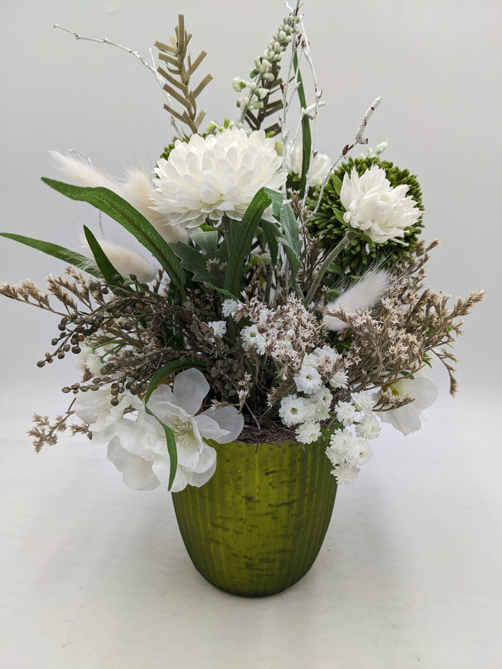 Sommergesteck Allium grün weiss