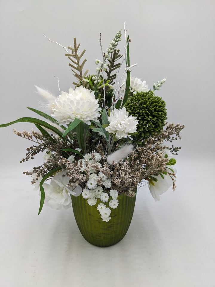 Sommergesteck Allium grün weiss