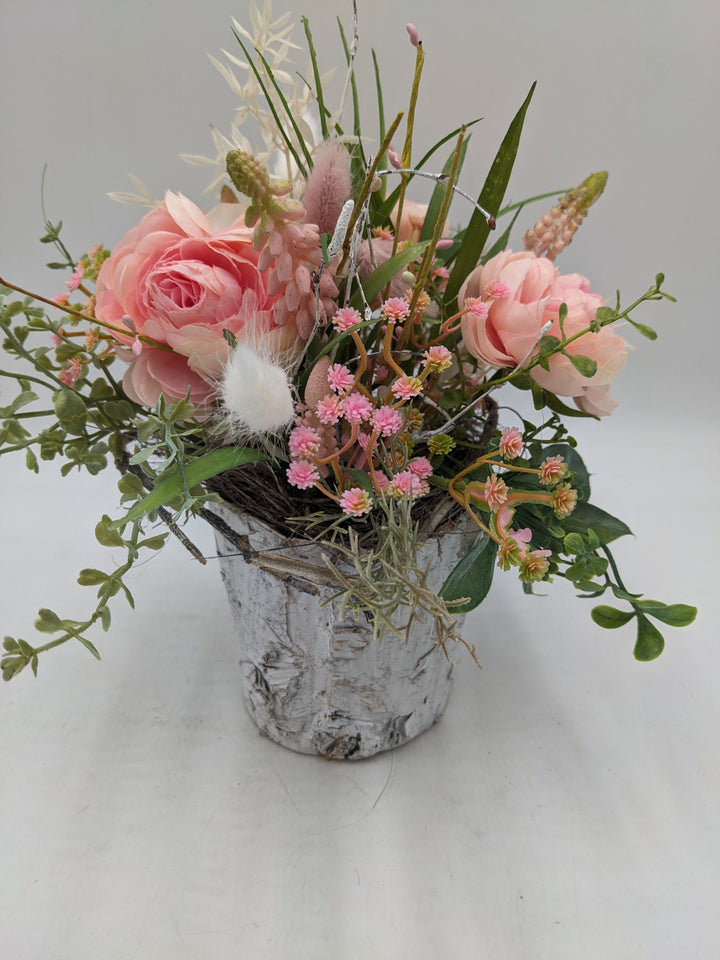 Frühlingsgesteck Muscari Gräser creme rosa