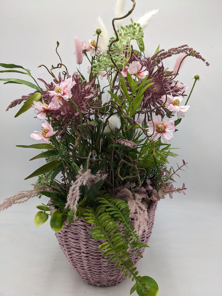 Frühlingsgesteck Gräser Faru lila rosa