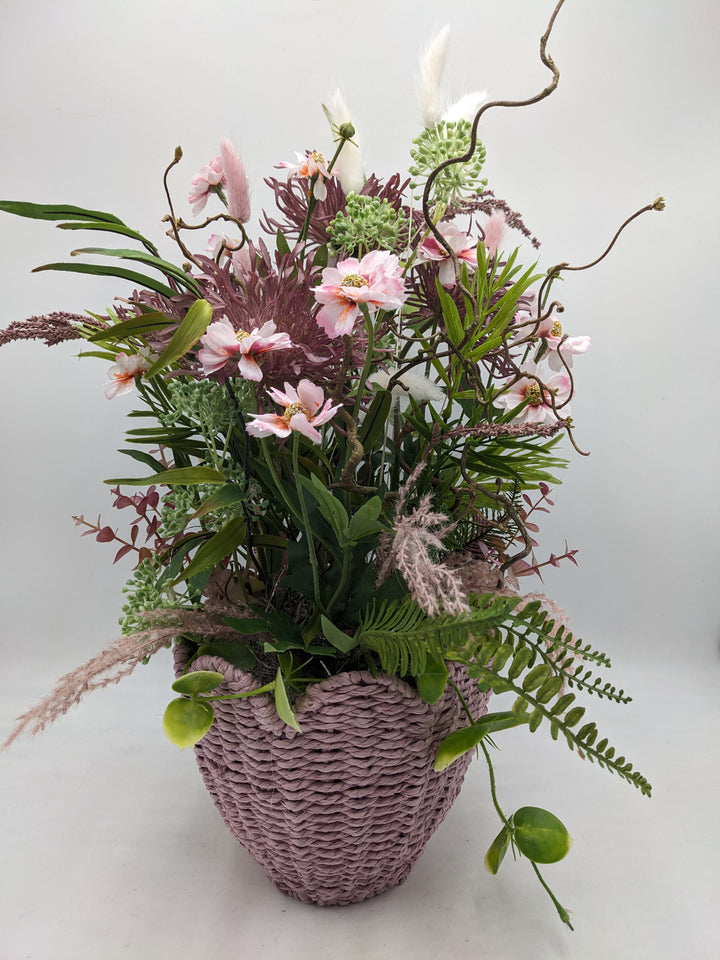 Frühlingsgesteck Gräser Faru lila rosa