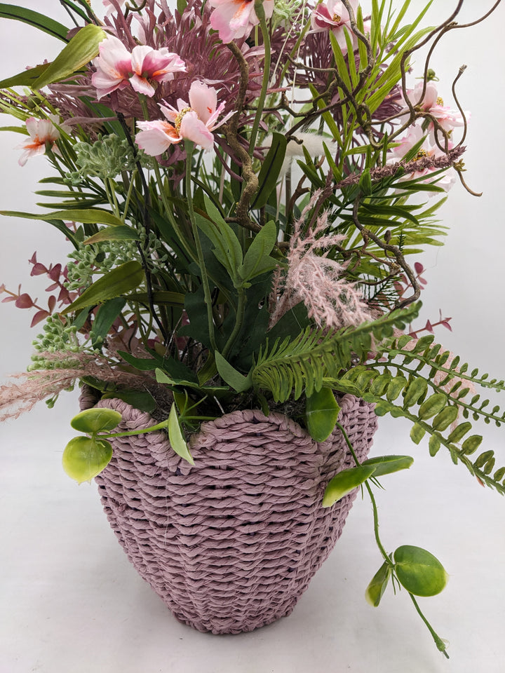 Frühlingsgesteck Gräser Faru lila rosa