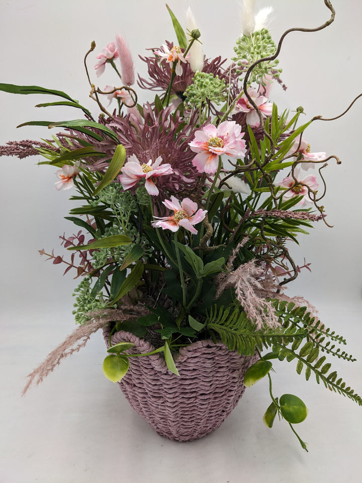 Frühlingsgesteck Gräser Faru lila rosa