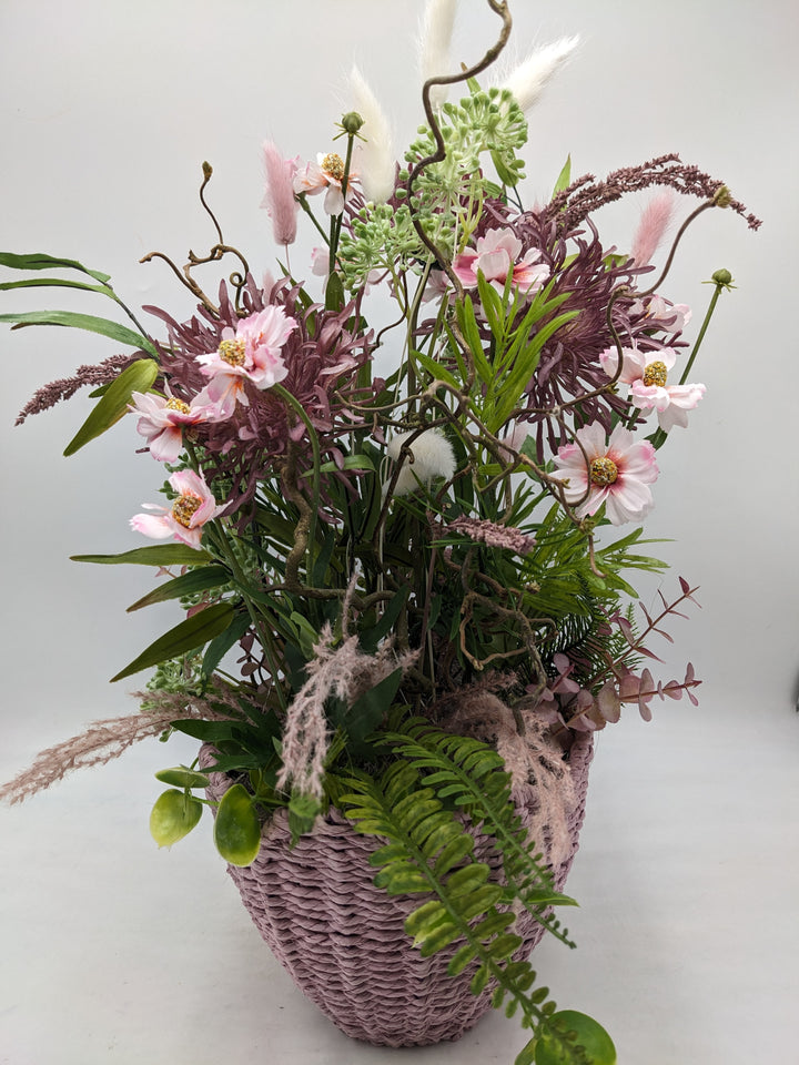 Frühlingsgesteck Gräser Faru lila rosa
