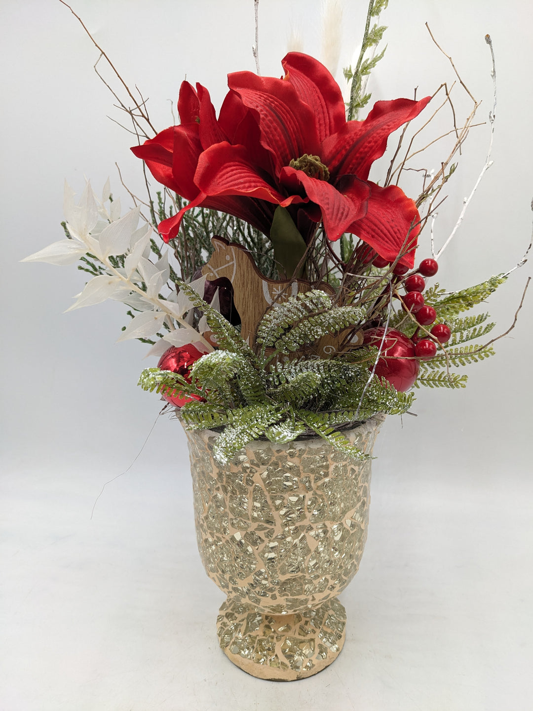 Wintergesteck Amaryllis Schaukelpferd rot