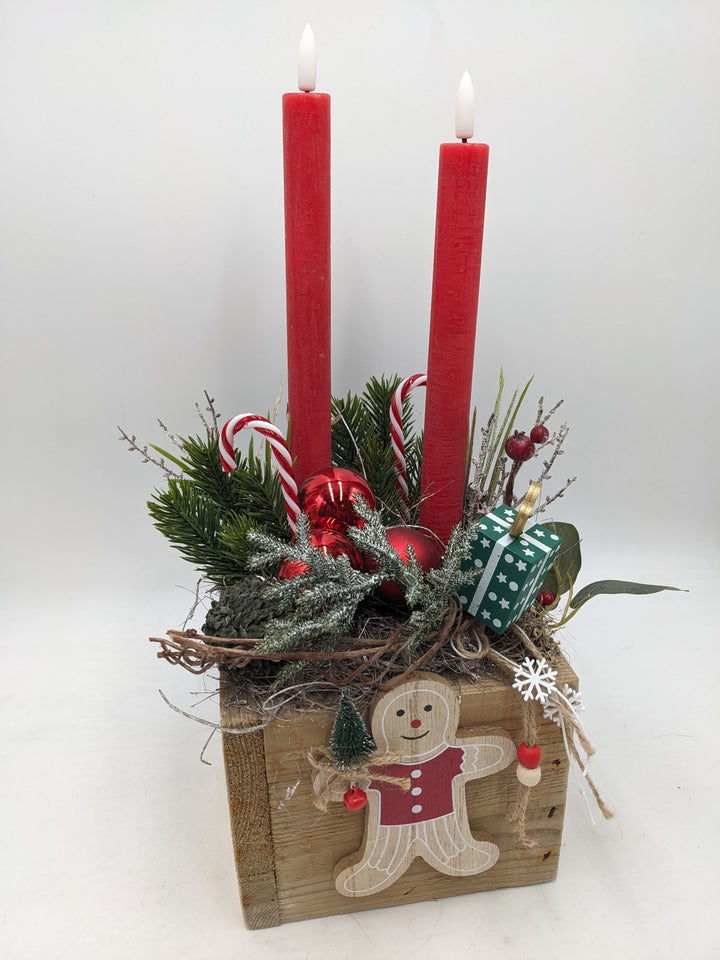 Wintergesteck LED Lebkuchenmann rot