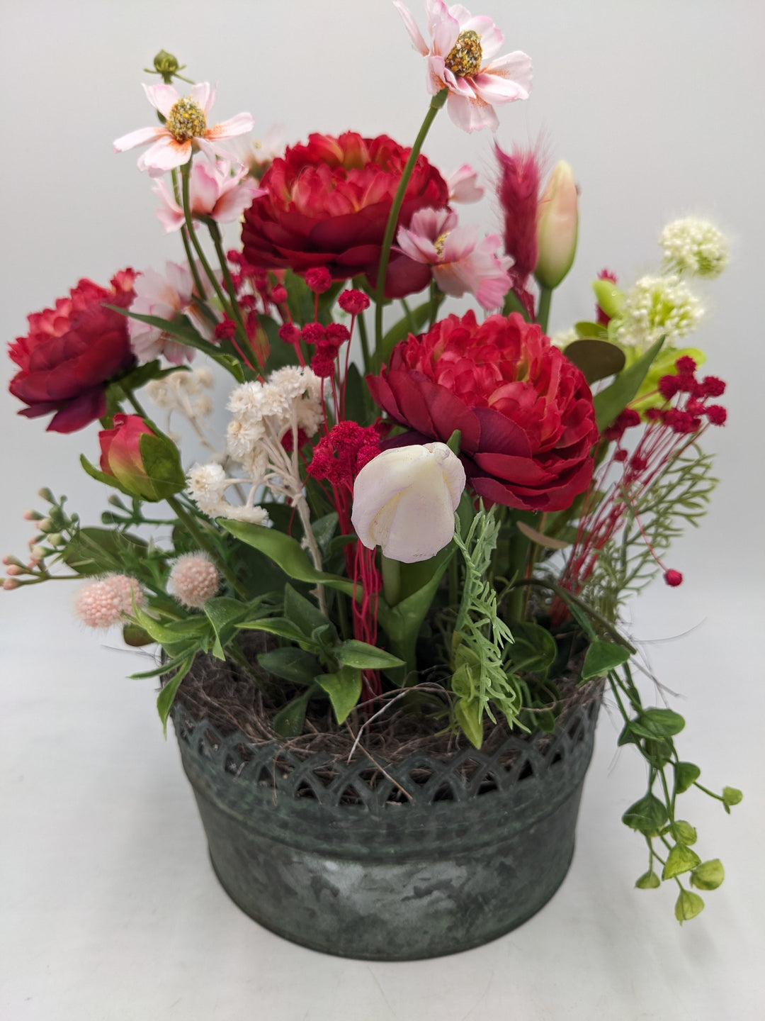 Sommergesteck Gräser pink rot bunt