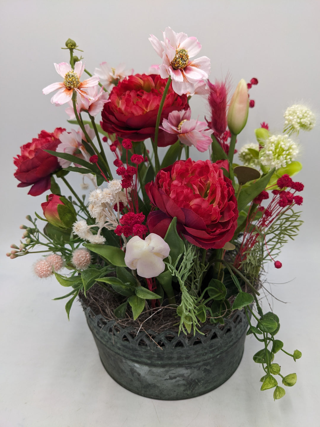 Sommergesteck Gräser pink rot bunt