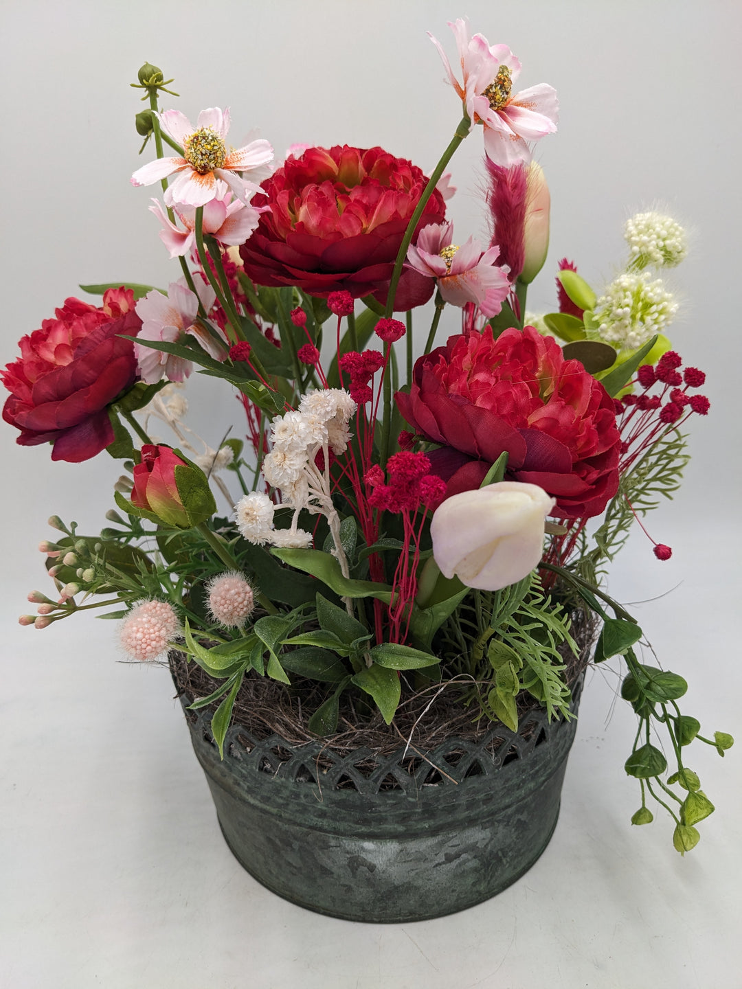 Sommergesteck Gräser pink rot bunt