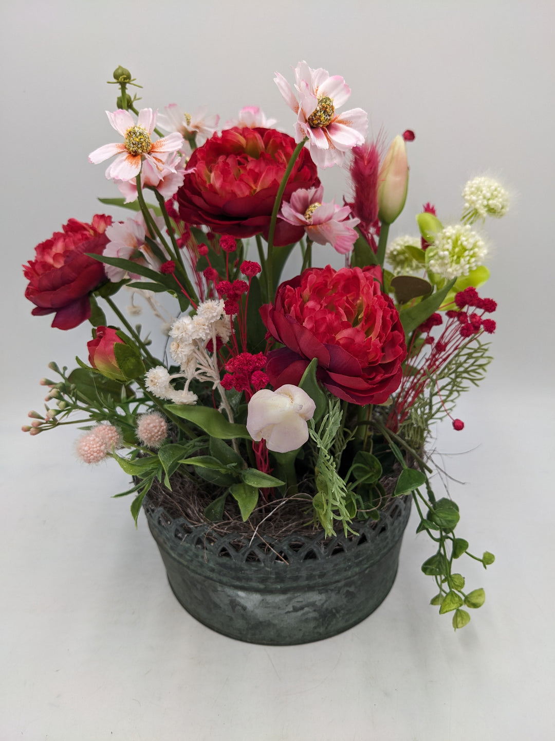 Sommergesteck Gräser pink rot bunt