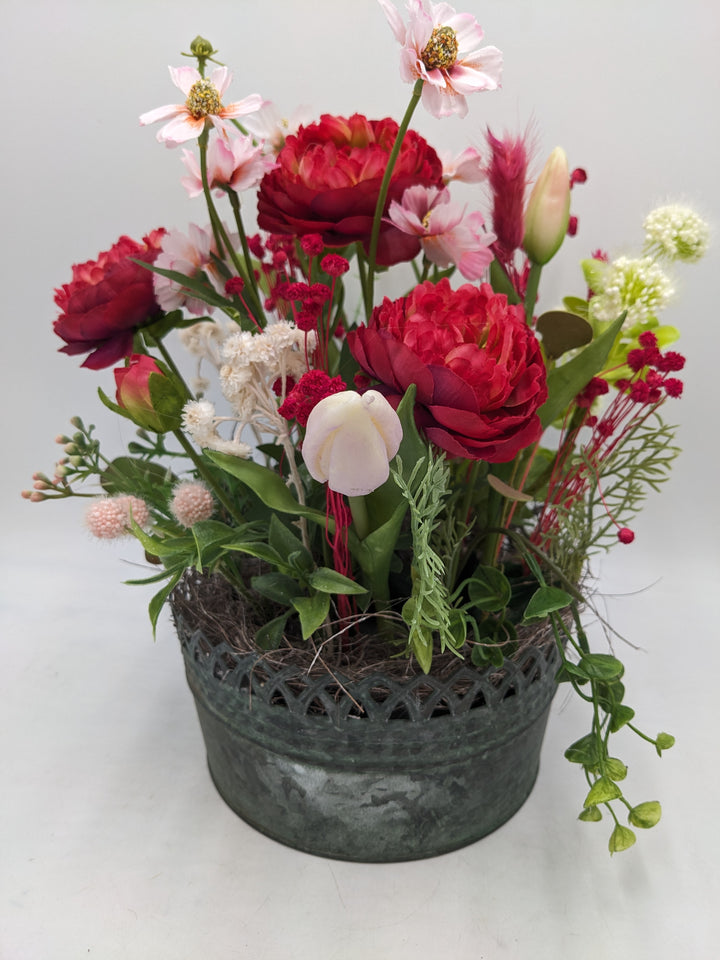 Sommergesteck Gräser pink rot bunt