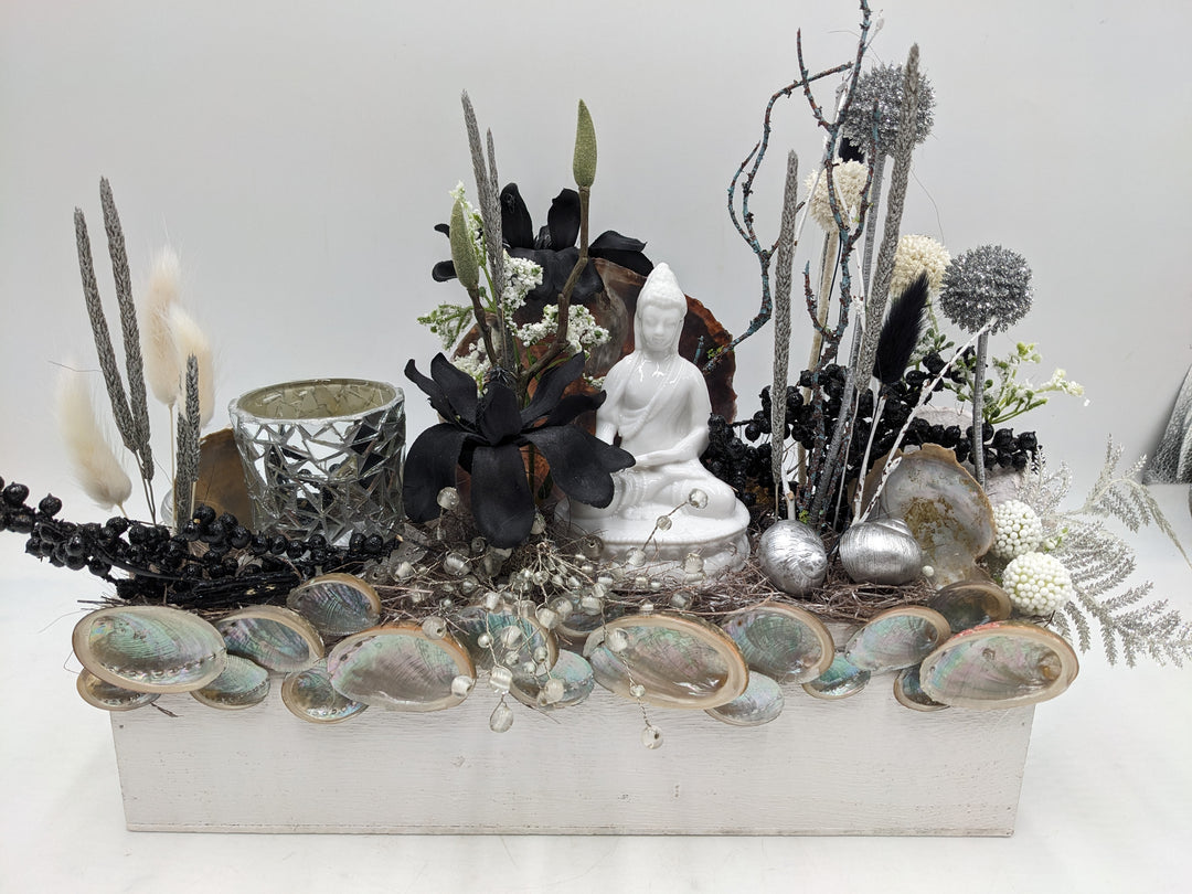 Sommergesteck Teelicht Buddha silber