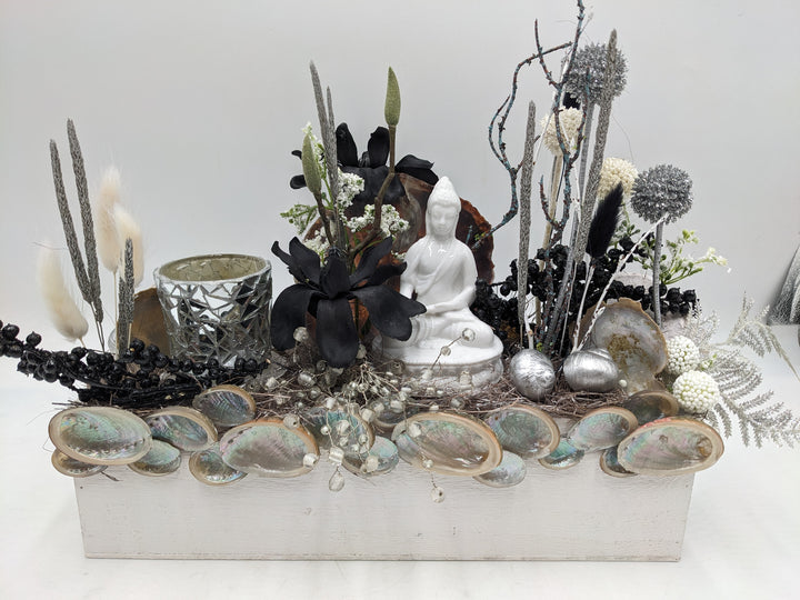 Sommergesteck Teelicht Buddha silber