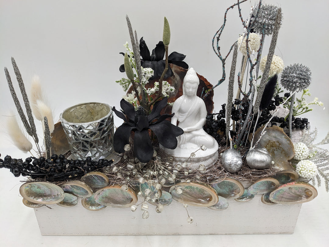 Sommergesteck Teelicht Buddha silber