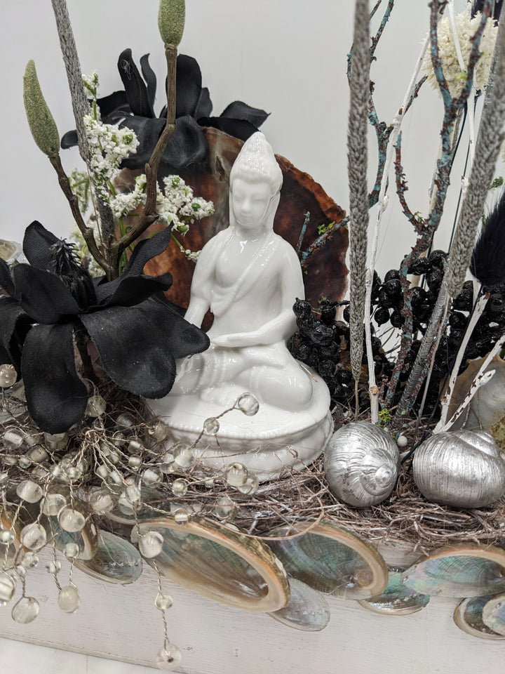 Sommergesteck Teelicht Buddha silber