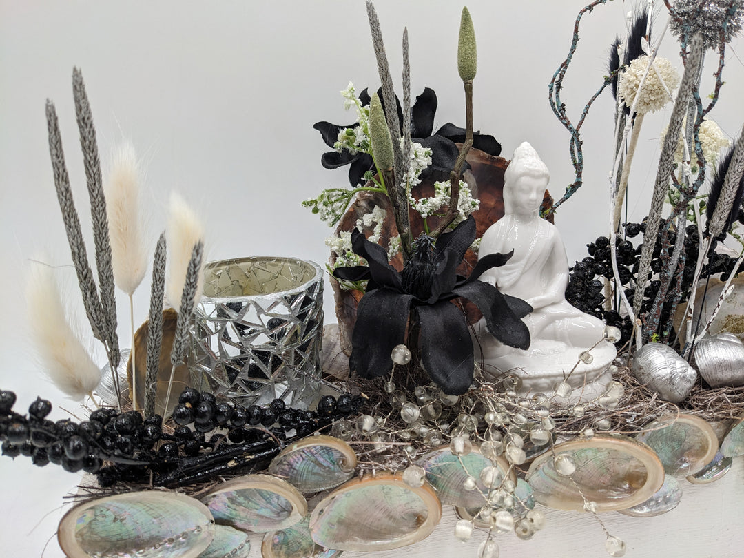 Sommergesteck Teelicht Buddha silber