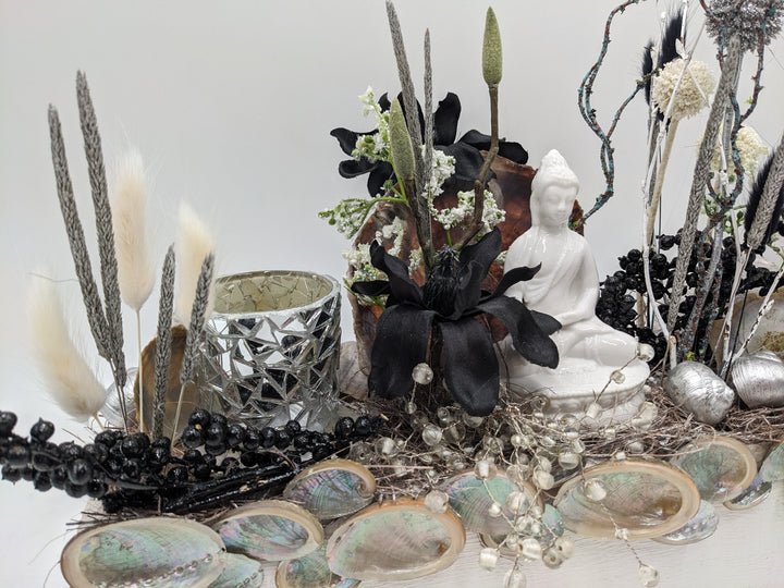 Sommergesteck Teelicht Buddha silber