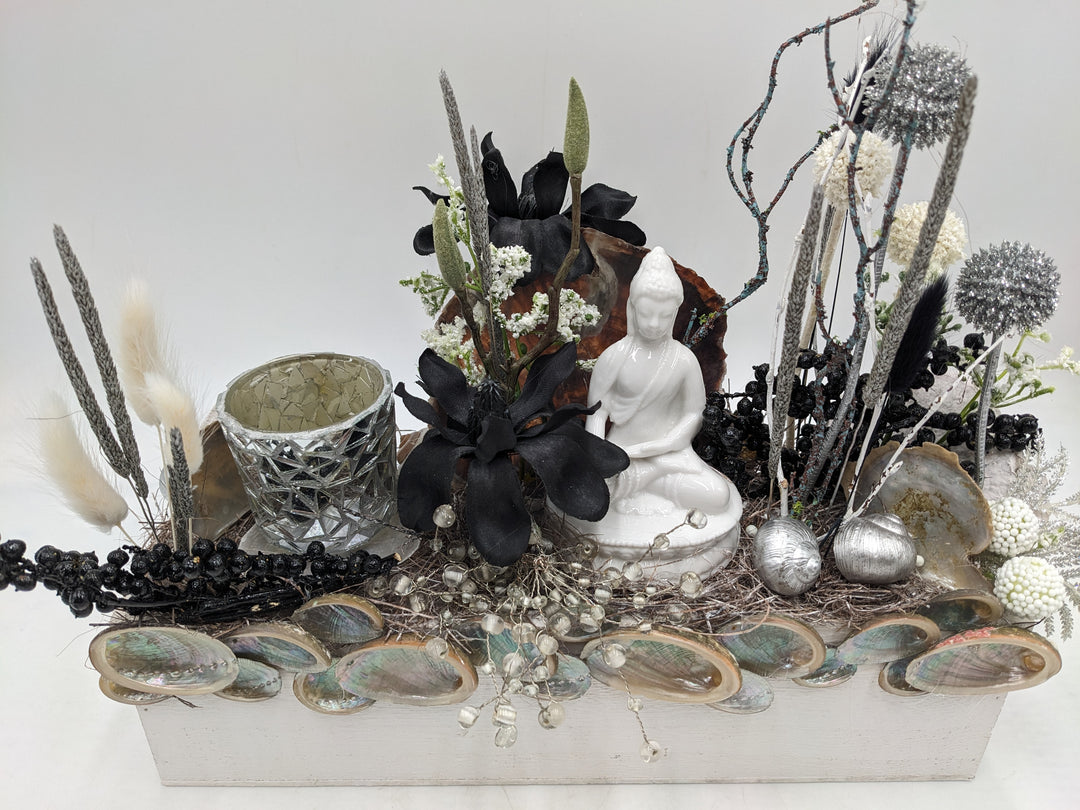 Sommergesteck Teelicht Buddha silber