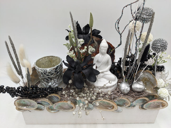 Sommergesteck Teelicht Buddha silber