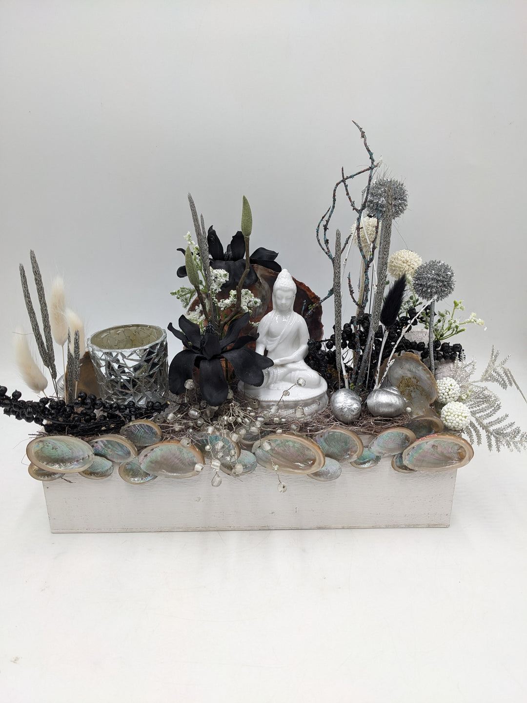 Sommergesteck Teelicht Buddha silber