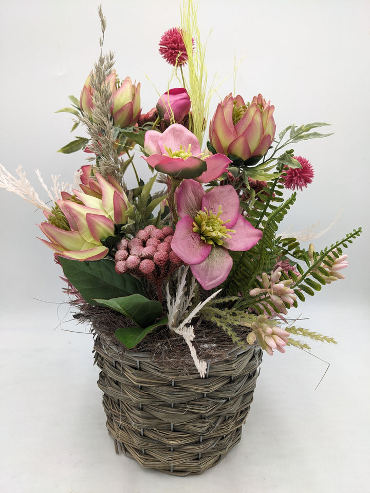 Frühlingsgesteck Christrose Gräser Faru rosa