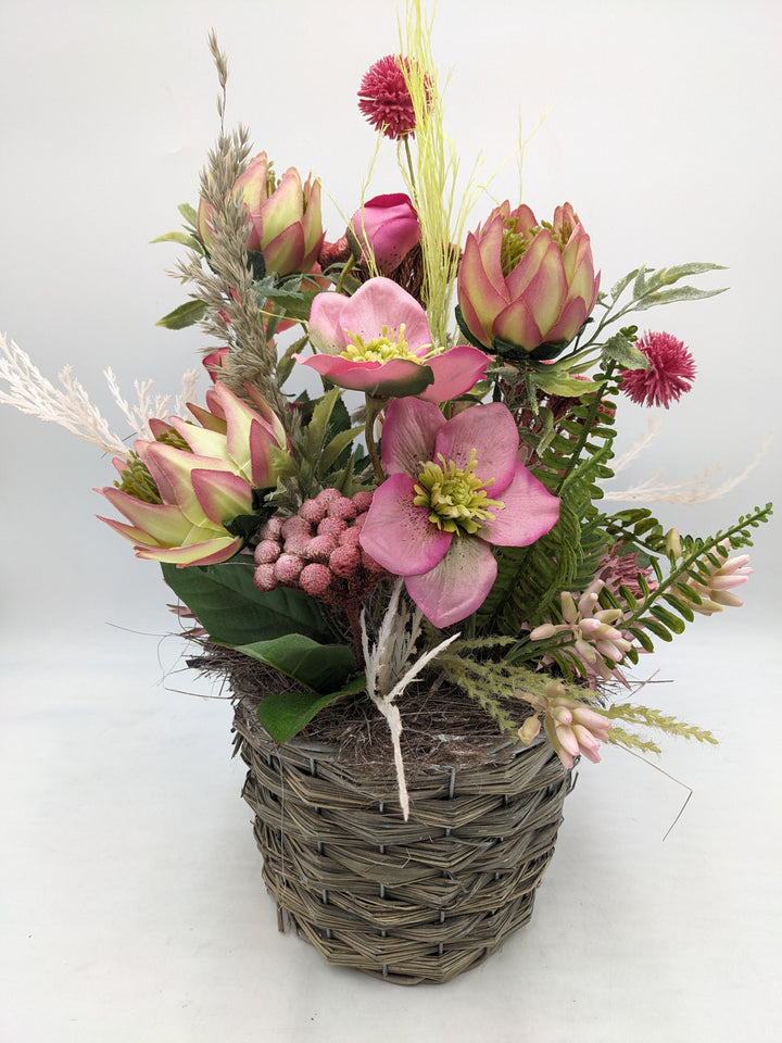 Frühlingsgesteck Christrose Gräser Faru rosa