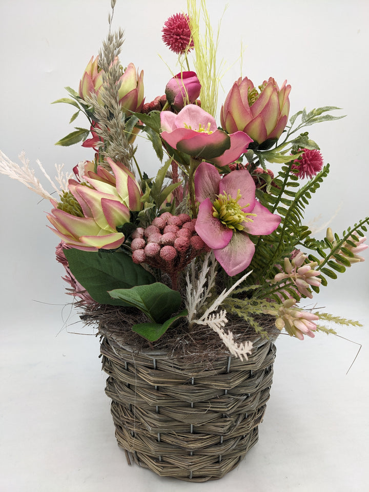 Frühlingsgesteck Christrose Gräser Faru rosa