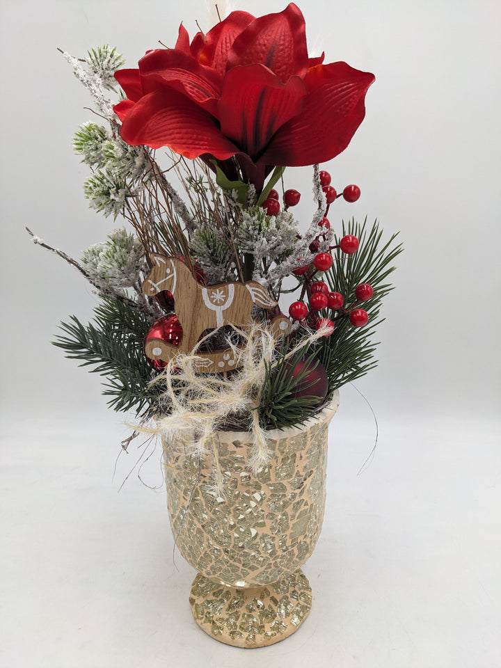 Wintergesteck Amaryllis Schaukelpferd rot