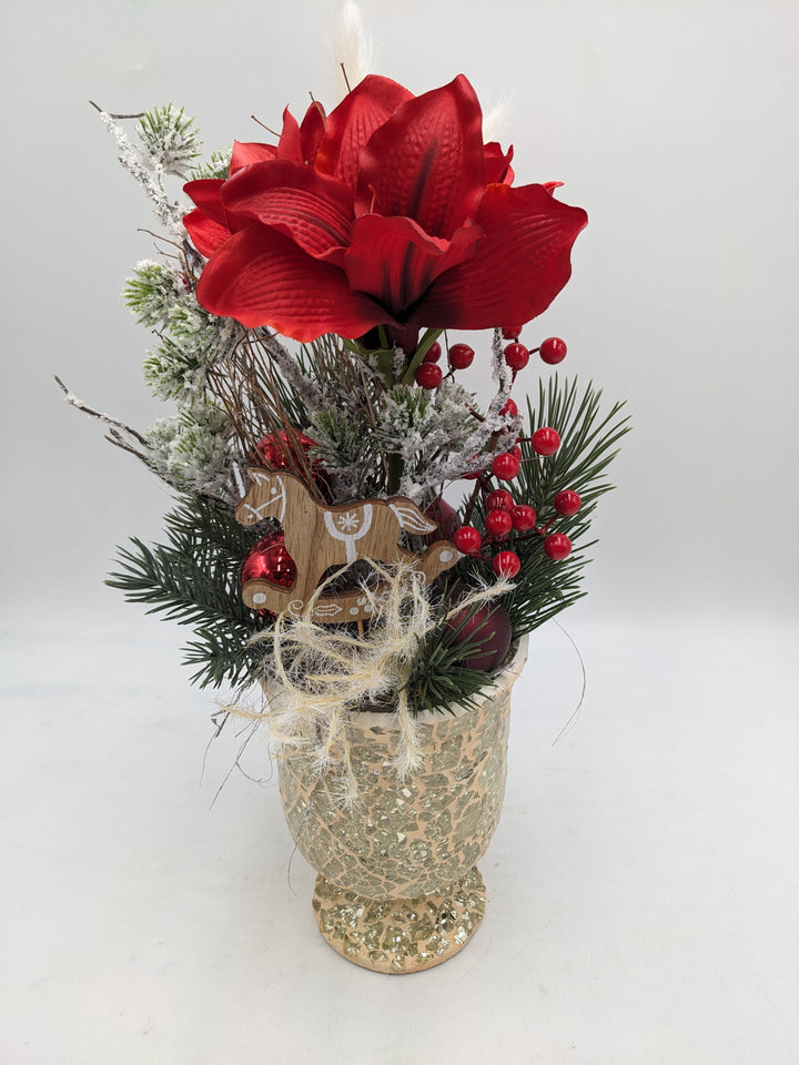 Wintergesteck Amaryllis Schaukelpferd rot