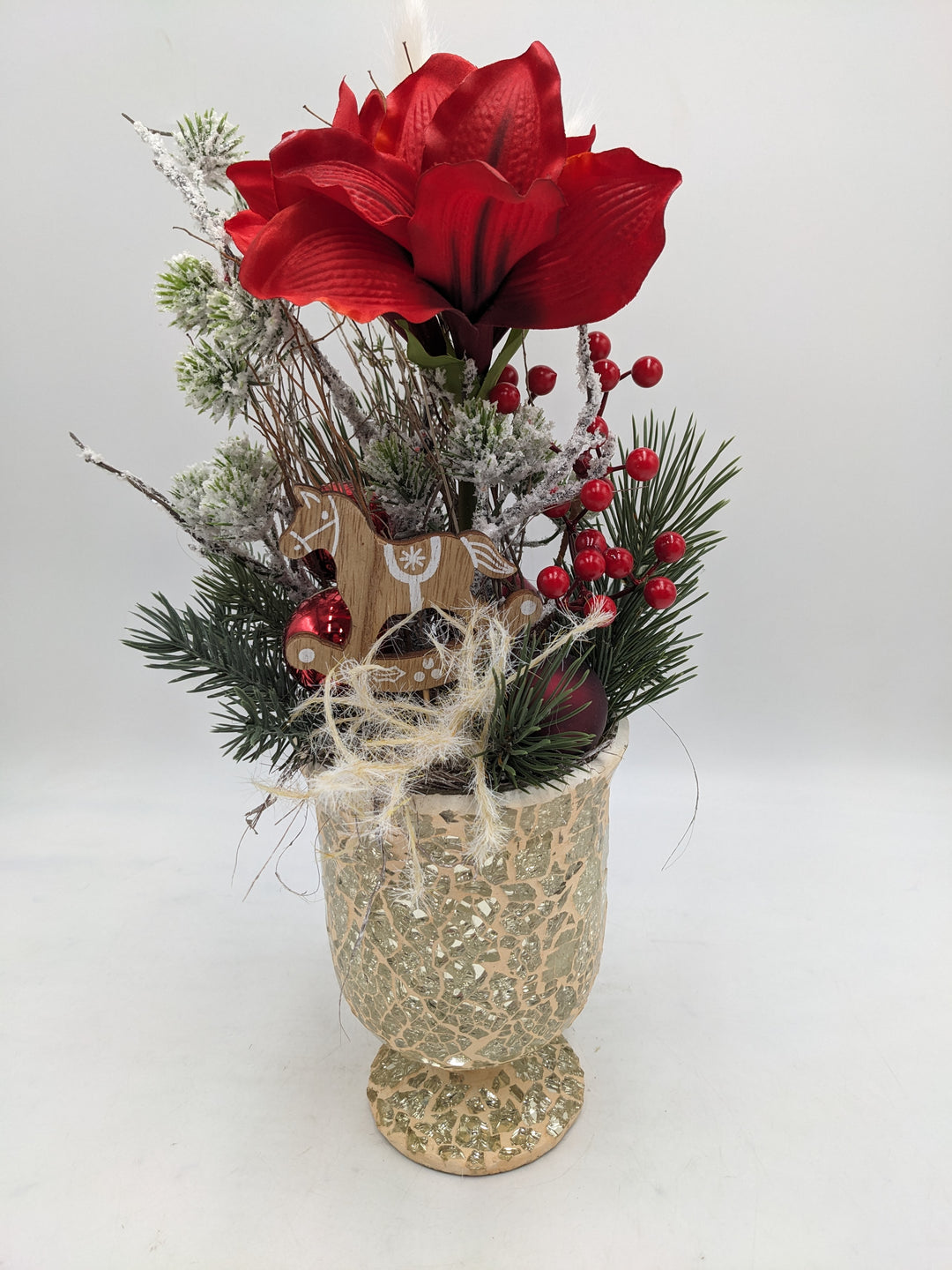 Wintergesteck Amaryllis Schaukelpferd rot