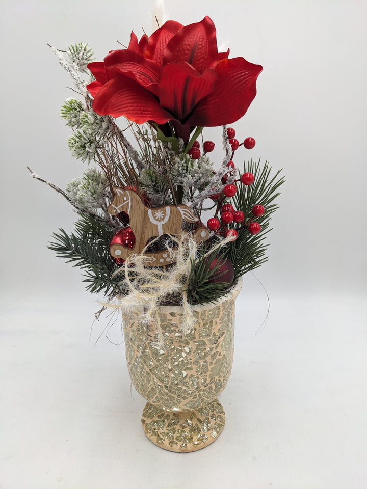 Wintergesteck Amaryllis Schaukelpferd rot