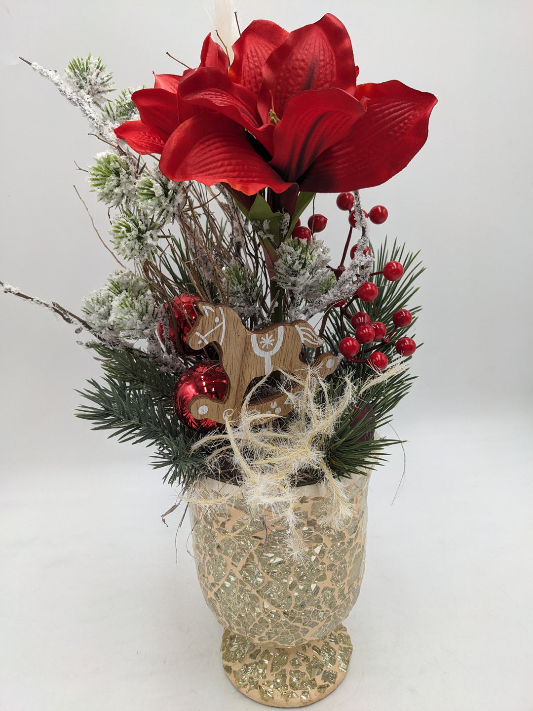 Wintergesteck Amaryllis Schaukelpferd rot