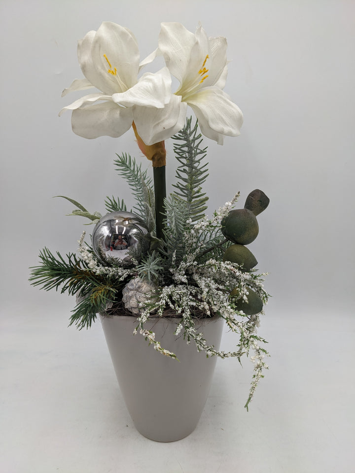 Wintergesteck Orchidee Tanne silber weiss