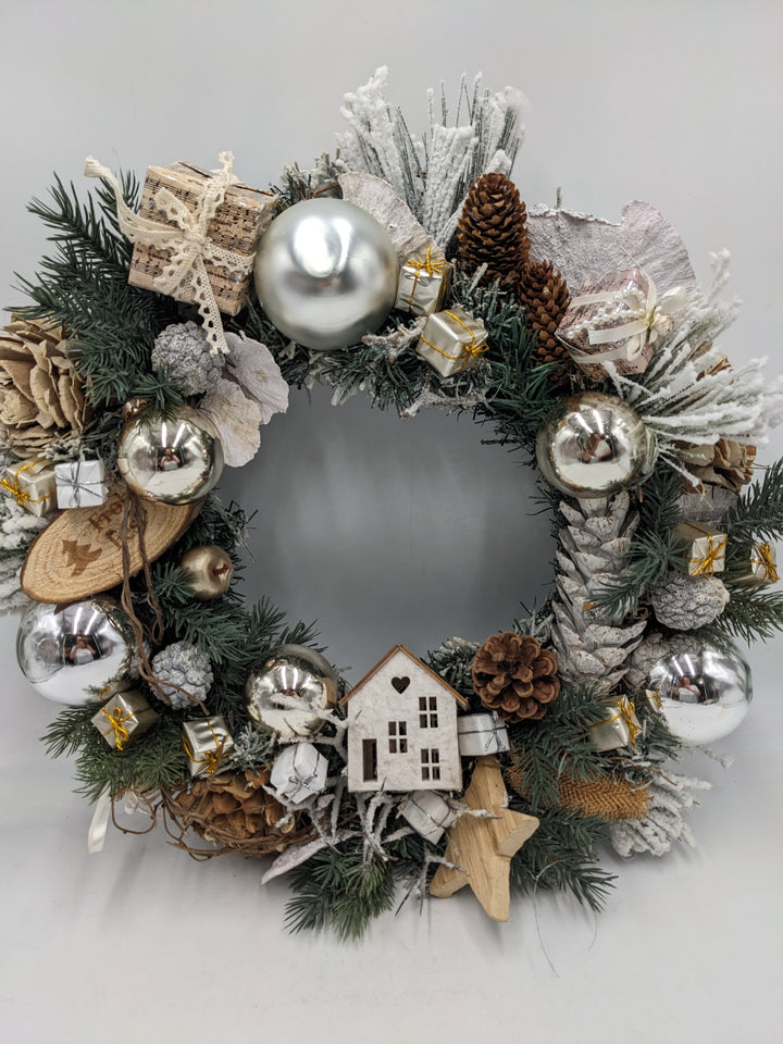 Weihnachten Türkranz creme silber Stern Zapfen