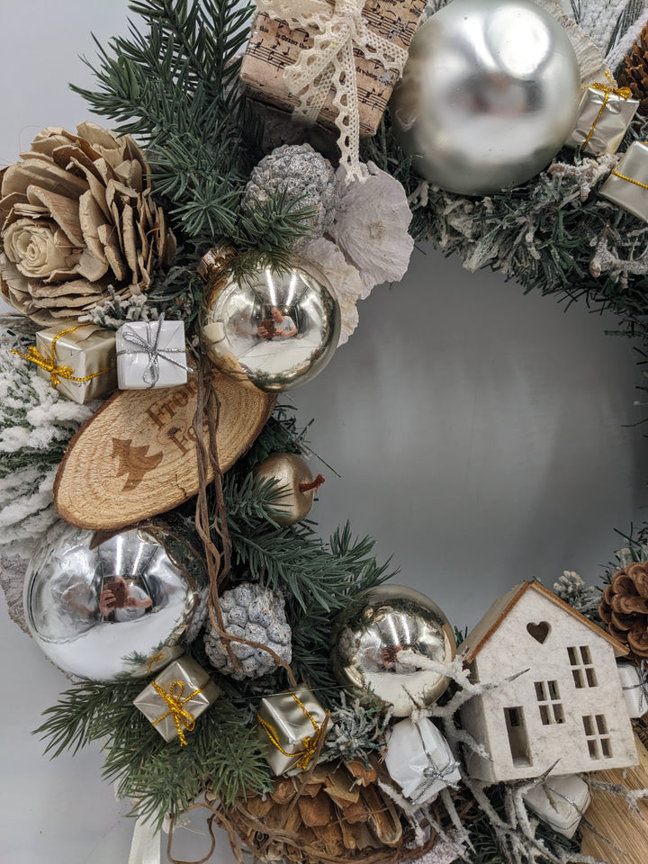 Weihnachten Türkranz creme silber Stern Zapfen