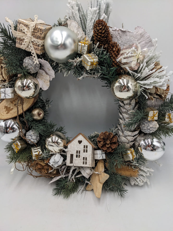 Weihnachten Türkranz creme silber Stern Zapfen