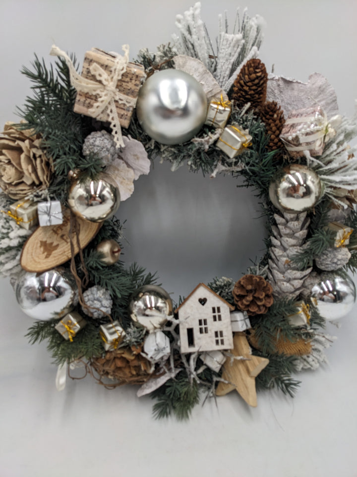 Weihnachten Türkranz creme silber Stern Zapfen