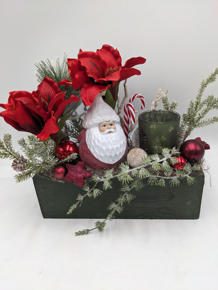Weihnachtsgesteck Amaryllis Teelicht rot grün