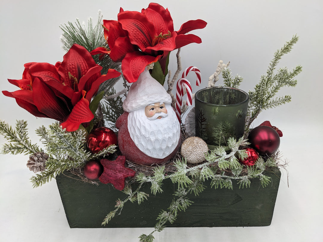 Weihnachtsgesteck Amaryllis Teelicht rot grün