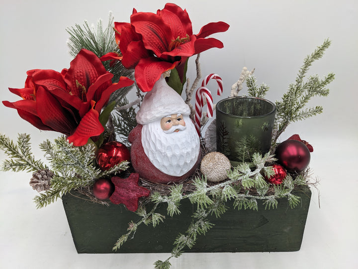 Weihnachtsgesteck Amaryllis Teelicht rot grün