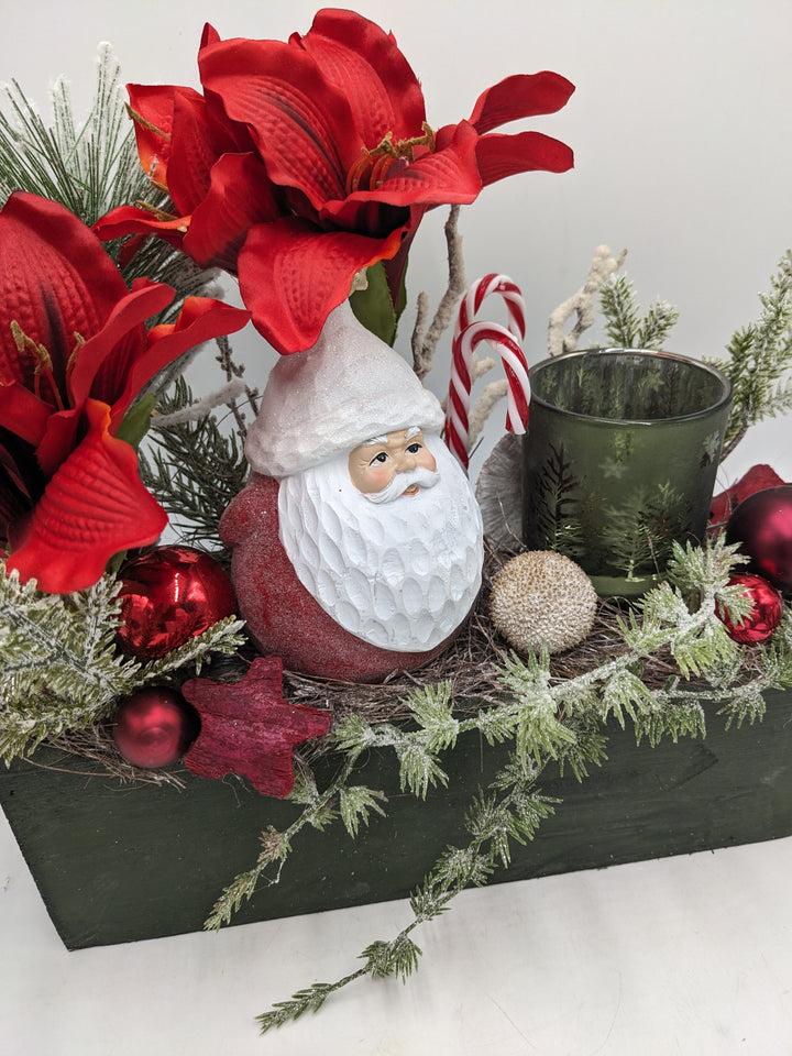 Weihnachtsgesteck Amaryllis Teelicht rot grün