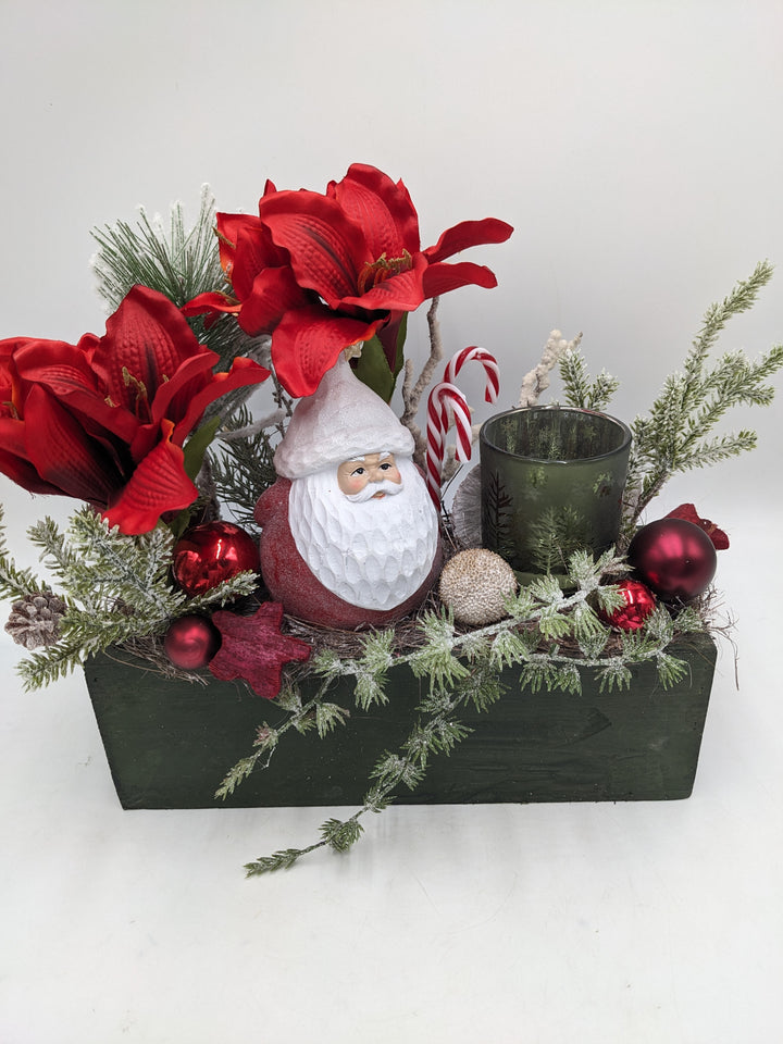 Weihnachtsgesteck Amaryllis Teelicht rot grün