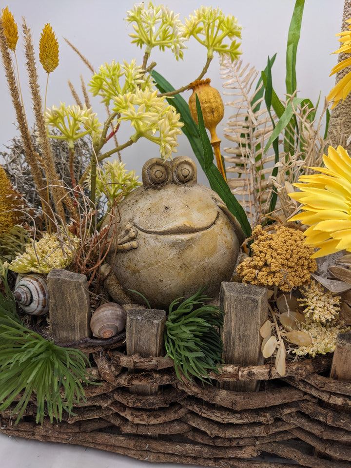 Sommergesteck Frisch Gräser gelb