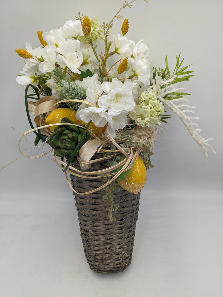 Wandgesteck Sommer Kirschblüte Zitrone Gräser weiss gelb
