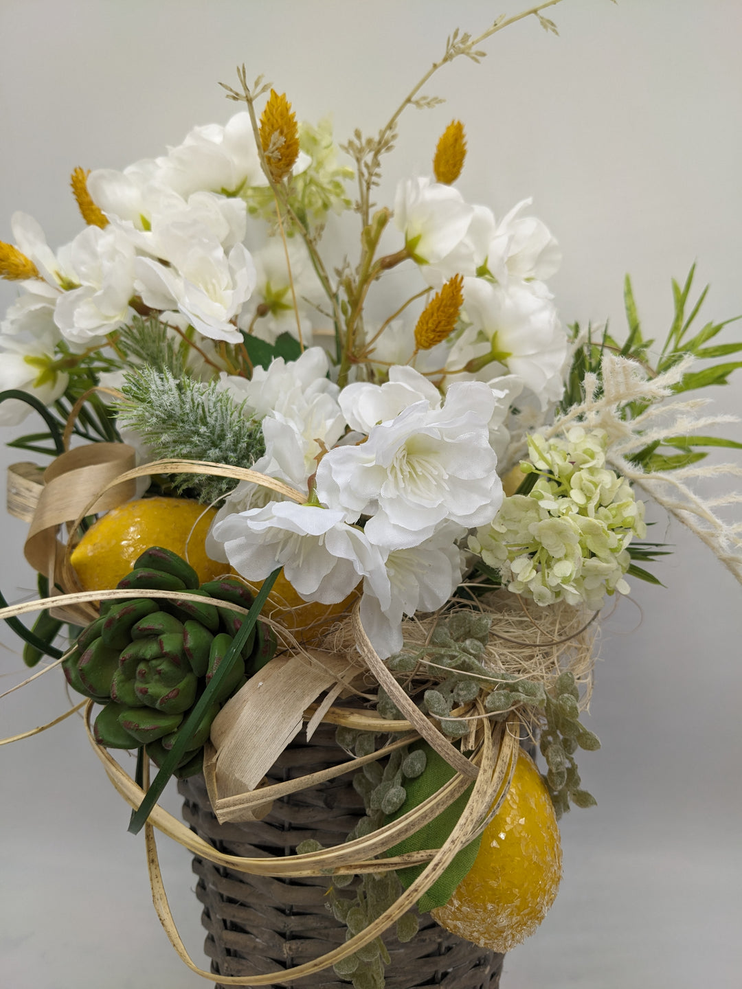 Wandgesteck Sommer Kirschblüte Zitrone Gräser weiss gelb