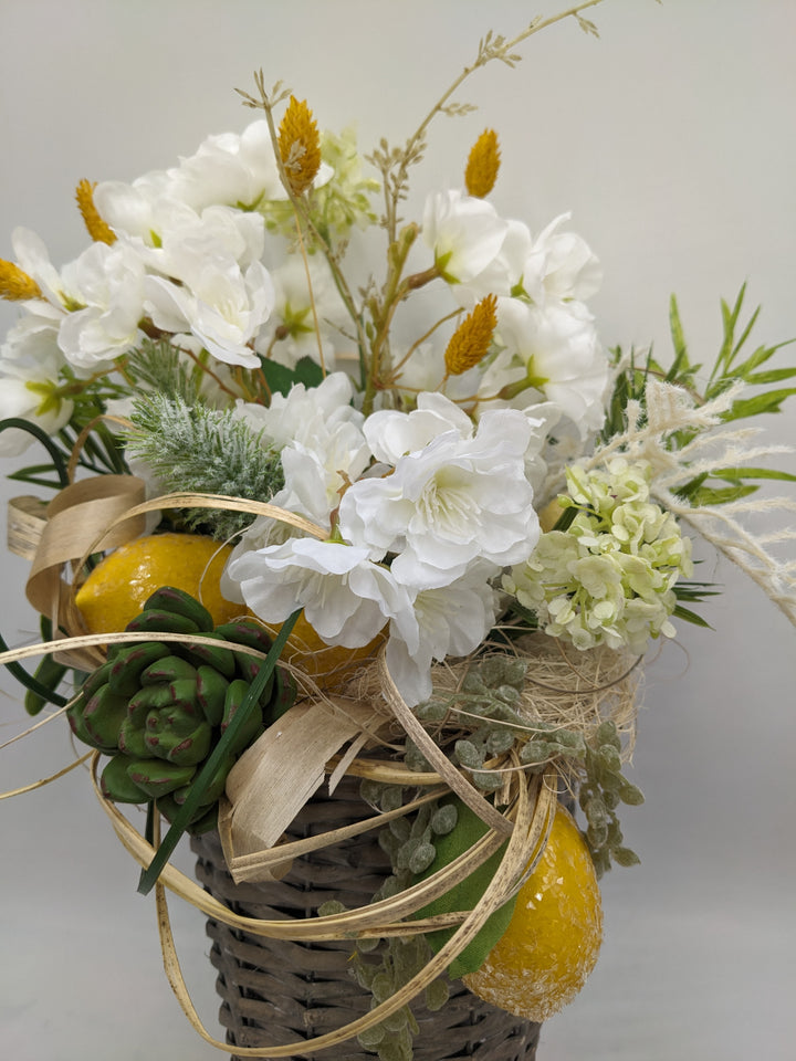 Wandgesteck Sommer Kirschblüte Zitrone Gräser weiss gelb