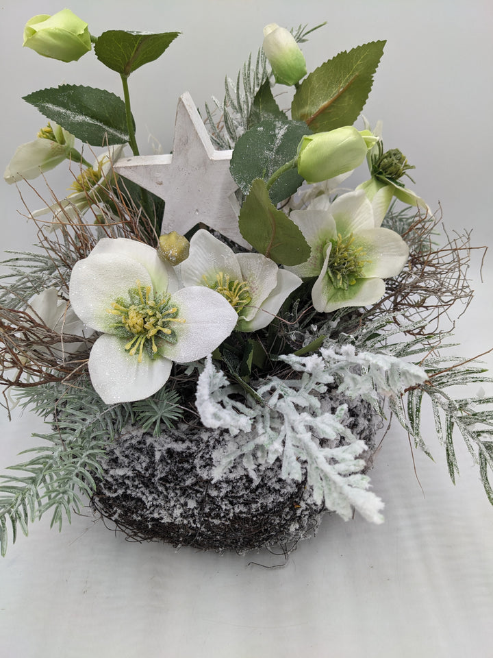 Wintergesteck Christrosen Stern Tanne weiss